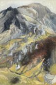 ‡ GWILYM PRICHARD mixed media - cottages in valley below Yr Wyddfa (Snowdon), signedDimensions: 54 x