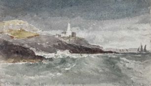 ‡ EDWIN HAYES watercolour - entitled lower right 'Mumbles Lighthouse', signedDimensions: 14 x