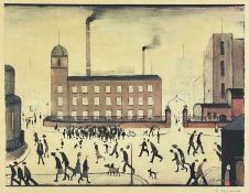 ‡ LAURENCE STEPHEN LOWRY RBA RA coloured lithograph - 'Mill Scene', signed in pencil to margin lower