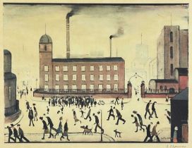 ‡ LAURENCE STEPHEN LOWRY RBA RA coloured lithograph - 'Mill Scene', signed in pencil to margin lower