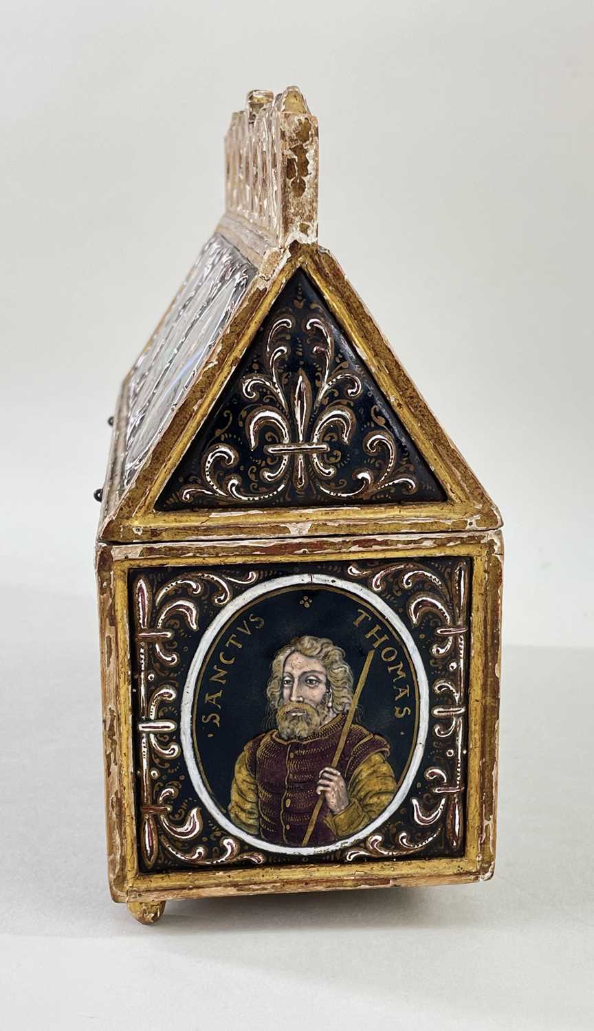 19TH CENTURY GILTWOOD & ENAMEL SET CHASSE OR CASKET IN THE 16TH CENTURY LIMOGES STYLE, the - Image 5 of 6