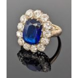 N.B.AMENDED: BLUE PASTE & DIAMOND CLUSTER RING, surrounded by thirteen diamonds, 0.10ct each