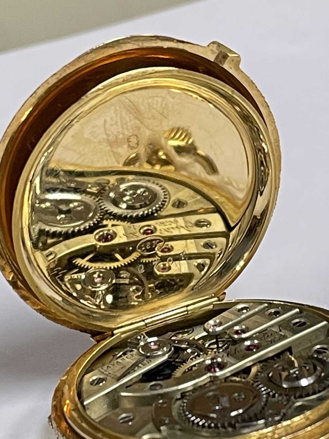 CHARLES SUCHY & FILS 18K GOLD & BLACK ENAMEL FOB WATCH, the full hunter case set with rose-cut - Image 14 of 14