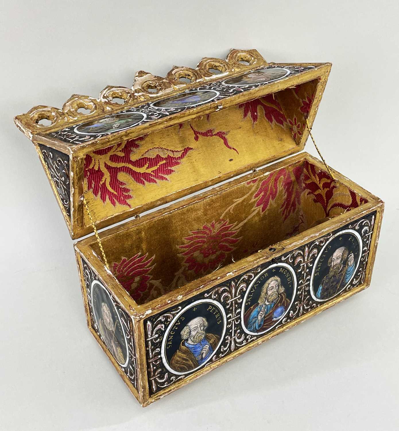 19TH CENTURY GILTWOOD & ENAMEL SET CHASSE OR CASKET IN THE 16TH CENTURY LIMOGES STYLE, the - Image 6 of 6