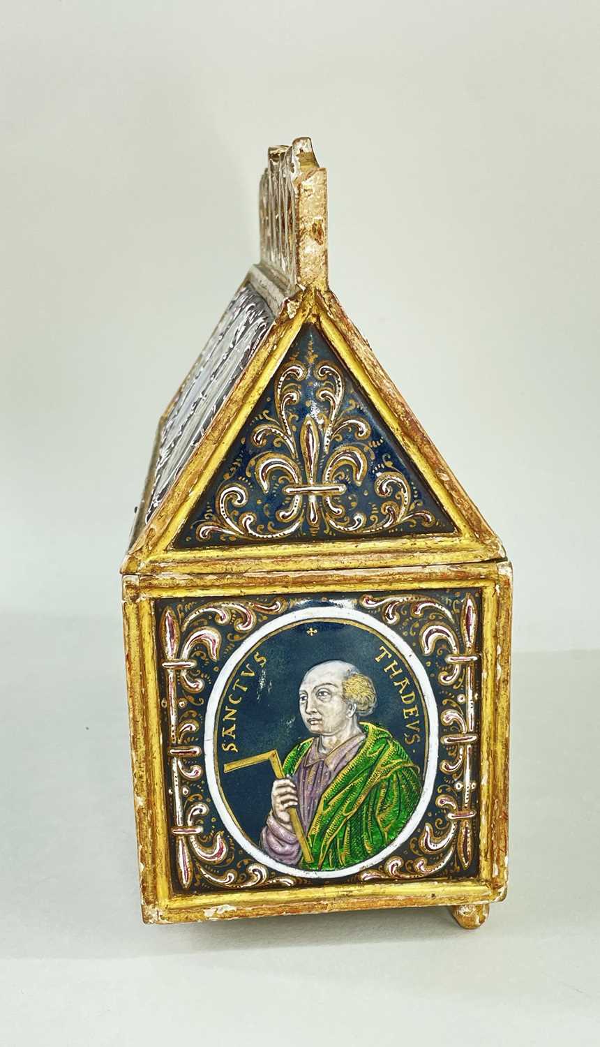 19TH CENTURY GILTWOOD & ENAMEL SET CHASSE OR CASKET IN THE 16TH CENTURY LIMOGES STYLE, the - Image 3 of 6