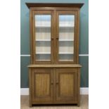 19TH CENTURY SCUMBLED PINE BOOKCASE, cavetto cornice over glazed doors enclosing painted interior of