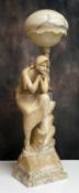 LARGE 19TH CENTURY CONTINENTAL CARVED ALABASTER FIGURAL LAMP, allegorical of 'The Sailor's Return' -