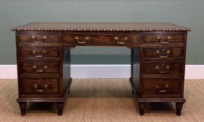 STAINED OAK WRITING DESK, Elizabethan-style moulded top inset tooled leather writing surface,