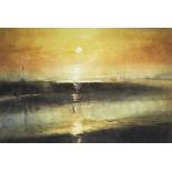 ‡ WILLIAM SELWYN (Welsh, b. 1933) limited edition (46/300) coloured print - sunset over estuary,