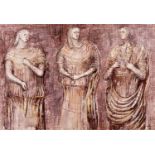 ‡ HENRY SPENCER MOORE (British, 1898-1986) coloured print - entitled 'The Three Fates', unsigned,