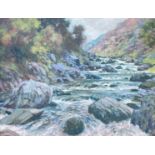 ‡ JEREMY YATES (British, b. 1947) oil on canvas - entitled verso 'Aberglaslyn, Descending River',