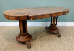 EARLY VICTORIAN ROSEWOOD LIBRARY TABLE, the top with rounded ends and outset sides, frieze applied