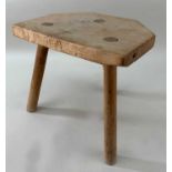 PRIMITIVE WELSH MILKING STOOL, 30h x 35w x 25cms dComments: faded, old age cracks.