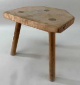 PRIMITIVE WELSH MILKING STOOL, 30h x 35w x 25cms dComments: faded, old age cracks.