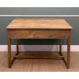 VINTAGE PINE TEACHER'S DESK, raised back with shallow pencil channel above shallow angled fall,