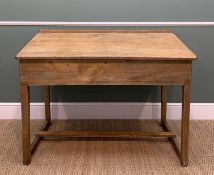 VINTAGE PINE TEACHER'S DESK, raised back with shallow pencil channel above shallow angled fall,