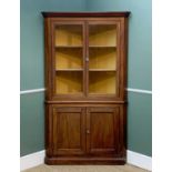 LATE 19TH CENTURY MAHOGANY STANDING CORNER CABINET, ogee cornice above astragal glazed doors and