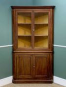 LATE 19TH CENTURY MAHOGANY STANDING CORNER CABINET, ogee cornice above astragal glazed doors and