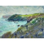 ‡ WARREN S HEATON (Contemporary) oil - sea-scape entitled verso 'Stackpole Head', sgined and