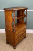 MID-VICTORIAN WALNUT & BURR WALNUT CHEST BASE WHATNOT, with gilt brass 3/4 gallery above open