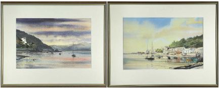 ‡ GLYN DAVIES (Welsh Contemporary) watercolour - moored yachts, Aberdyfi, signed, 28 x 31cms