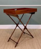 ANTIQUE MAHOGANY BUTLER'S TRAY ON STAND, with 19th Century X-frame stand stamped 'Morison and Co.