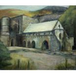 ‡ OLIVE KNIGHT (Contemporary) oil on board - entitled verso 'Valle Crucis', signed, 26 x