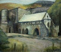 ‡ OLIVE KNIGHT (Contemporary) oil on board - entitled verso 'Valle Crucis', signed, 26 x