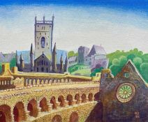 ‡ RALPH SPILLER (Contemporary Welsh) acrylic on board - entitled verso 'St. David's Cathedral',