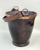 19TH CENTURY LEATHER FIRE BUCKET, copper studded, iron ring handle, 33cms high Provenance: private