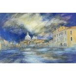 ‡ RONALD LOWE (1932-1985) mixed media - Venetian canal scene, entitled verso 'Villa Cavalli