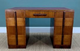 WARING & GILLOW ART DECO WALNUT WRITING DESK, later inset leather top, above arrangement of nine