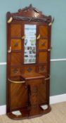 LATE VICTORIAN OAK HALL STAND, c.1900, carved cornice, bevelled mirror, foliate panel sides, glove