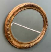 VICTORIAN OVAL WALL MIRROR, gilt gesso foliate border, 56 x 67cm