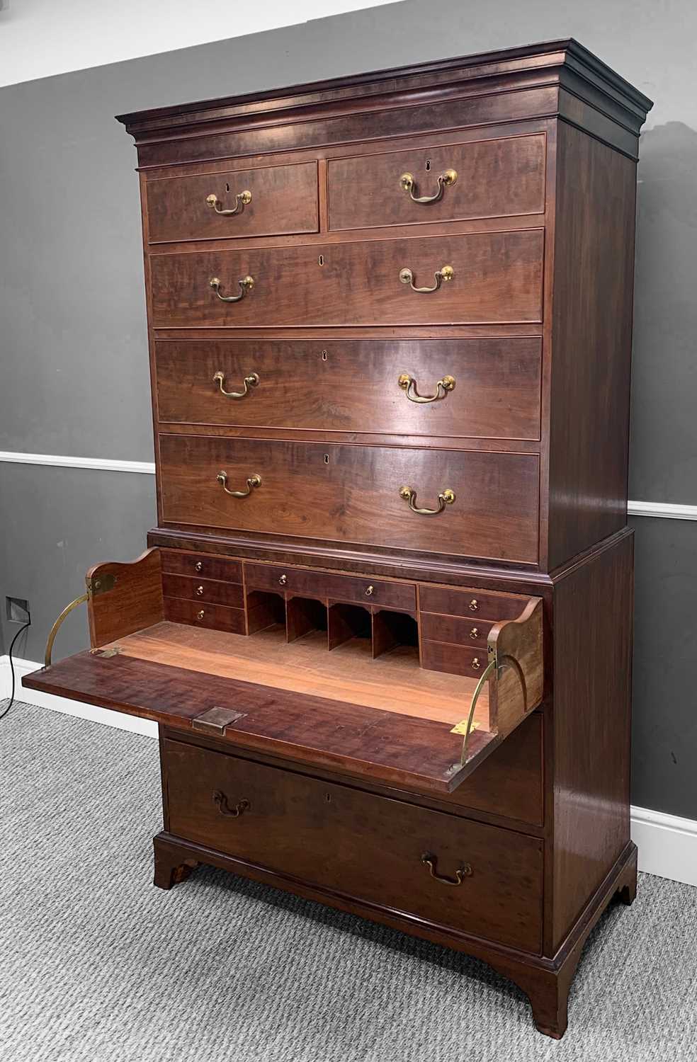 19TH CENTURY MAHOGANY SECTRETAIRE TALLBOY CHEST, shallow cornice, plain frieze, fitted with an - Image 5 of 7