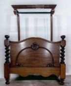 VICTORIAN MAHOGANY HALF TESTER BED, footboard with barley twist columns and foliate mouldings,