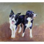 ‡ WENDY LOVEGROVE (Contemporary Welsh) oil on card - study of two collie dogs, entitled verso '
