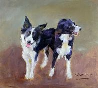 ‡ WENDY LOVEGROVE (Contemporary Welsh) oil on card - study of two collie dogs, entitled verso '