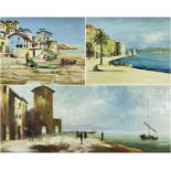 THREE OILS ON BOARD, Mediterranean scenes, two signed 'R. Witchard', 55 x 90cms, 47 x 59cms, and