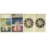 TWO MUGHAL-STYLE MINATURES & TWO PERSIAN-STYLE MINIATURES ON MANUSCRIPT PAPER, Mughal-style