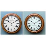 TWO WELSH DIAL CLOCKS, c. 1930s, from Rhondda Valley schools, with painted metal dials inscribed 'W.