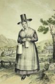 AFTER J.C. ROWLAND, handcoloured lithograph - 'Jenny Jones' in Welsh costume carrying a pail and