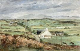 ‡ ALWYNNE BOWEN (Welsh, 20th Century) oil on canvas - landscape with farm and outbuildings, entitled