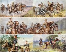 THOMAS IVESTER-LLOYD (1873-1942) watercolours - five WWI cavalry paintings including charging Sikh