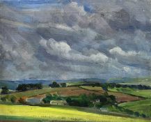 ‡ JOHN CYRLAS WILLIAMS (Welsh, 1902-1965) oil on canvas - landscape with farm buildings, fields