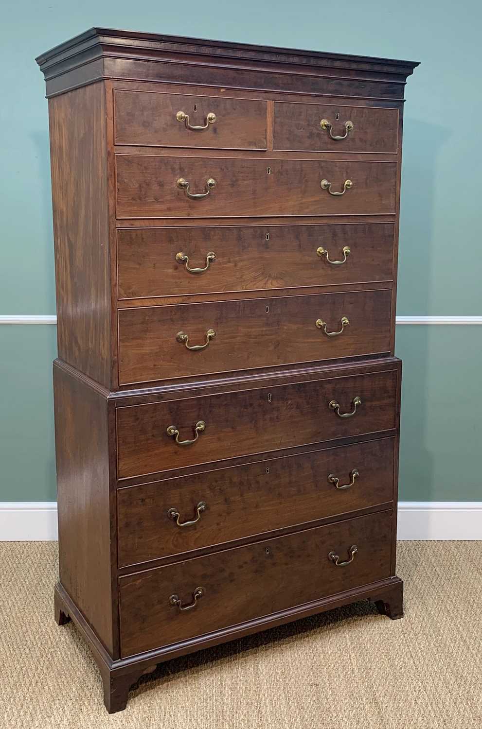 19TH CENTURY MAHOGANY SECTRETAIRE TALLBOY CHEST, shallow cornice, plain frieze, fitted with an - Image 3 of 7