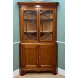 EARLY 19TH CENTURY OAK STANDING CORNER CUPBOARD, ogee cornice, mahogany frieze, reeded astragal