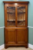 EARLY 19TH CENTURY OAK STANDING CORNER CUPBOARD, ogee cornice, mahogany frieze, reeded astragal