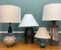 FOUR POTTERY TABLE LAMPS, comprising Doulton Slaters patent stoneware lamp, small Moorcroft lamp,