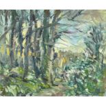 ‡ WARREN S HEATON (Contemporary) oil on panel - landscape entitled verso 'Stackpole Woods',